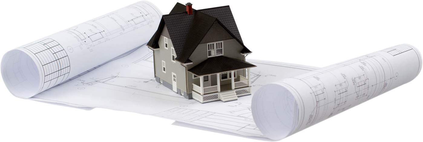 Bluepints with a model home on top of them